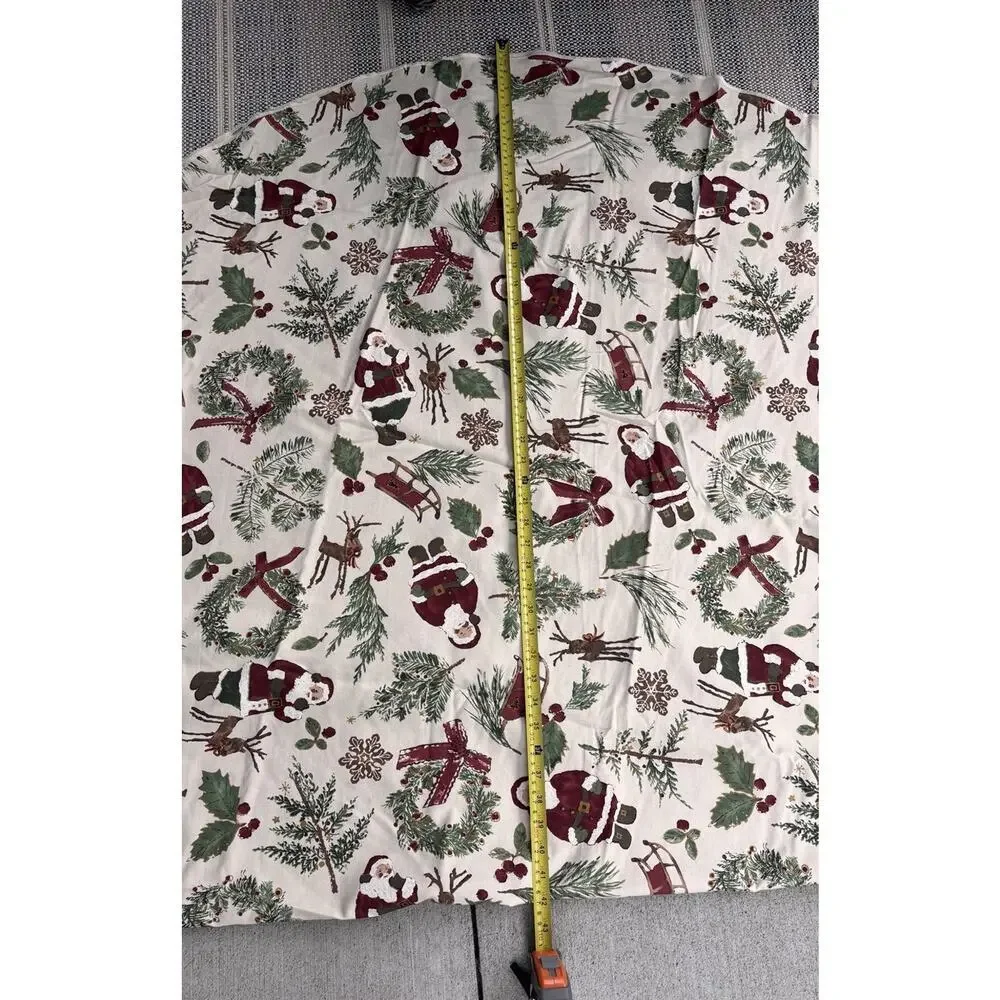 Christmas Santa Claus Round Tablecloth Cabin Rustic Reindeer & 8 Napkins